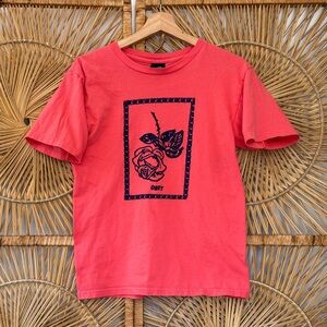 Obey Coral Tee with Black Rose Graphic